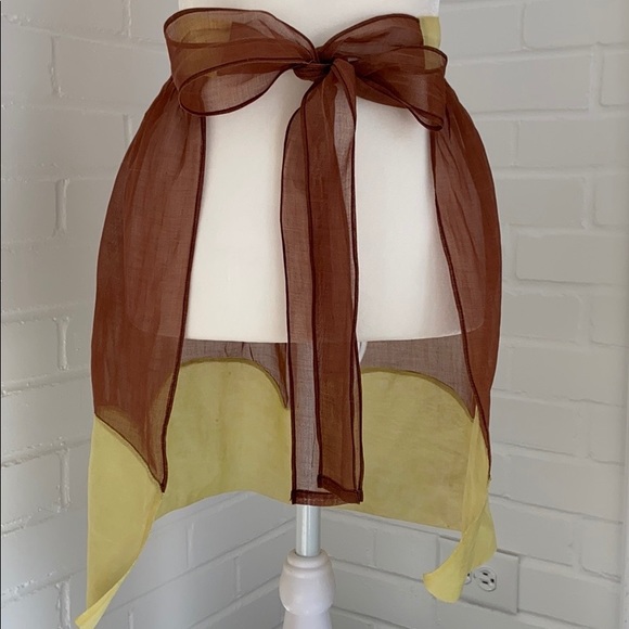 Womens Classic Old Style Vintage/Retro Yellow/Brown Sheer Apron - Picture 6 of 8